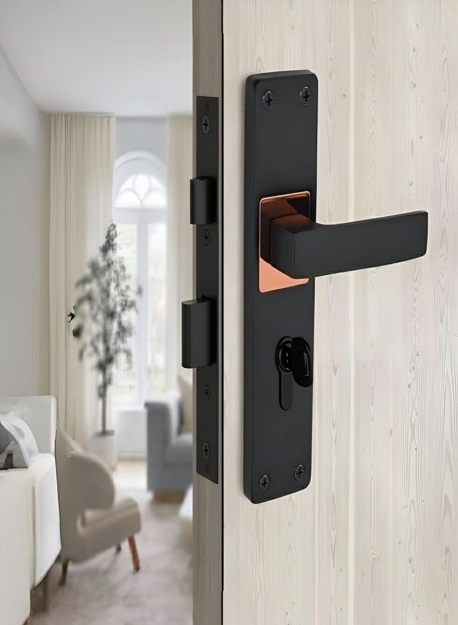 Trevi mortice lock set طقم قفل ومقبض باب نقر أسود مطفي فاخر من تريفي مع أسطوانة ومفاتيح | مقبض معدني متين | تشغيل سلس | مثالي لغرف النوم والمكاتب والأبواب الخشبية | الموديل: Ferric CY - Image 1